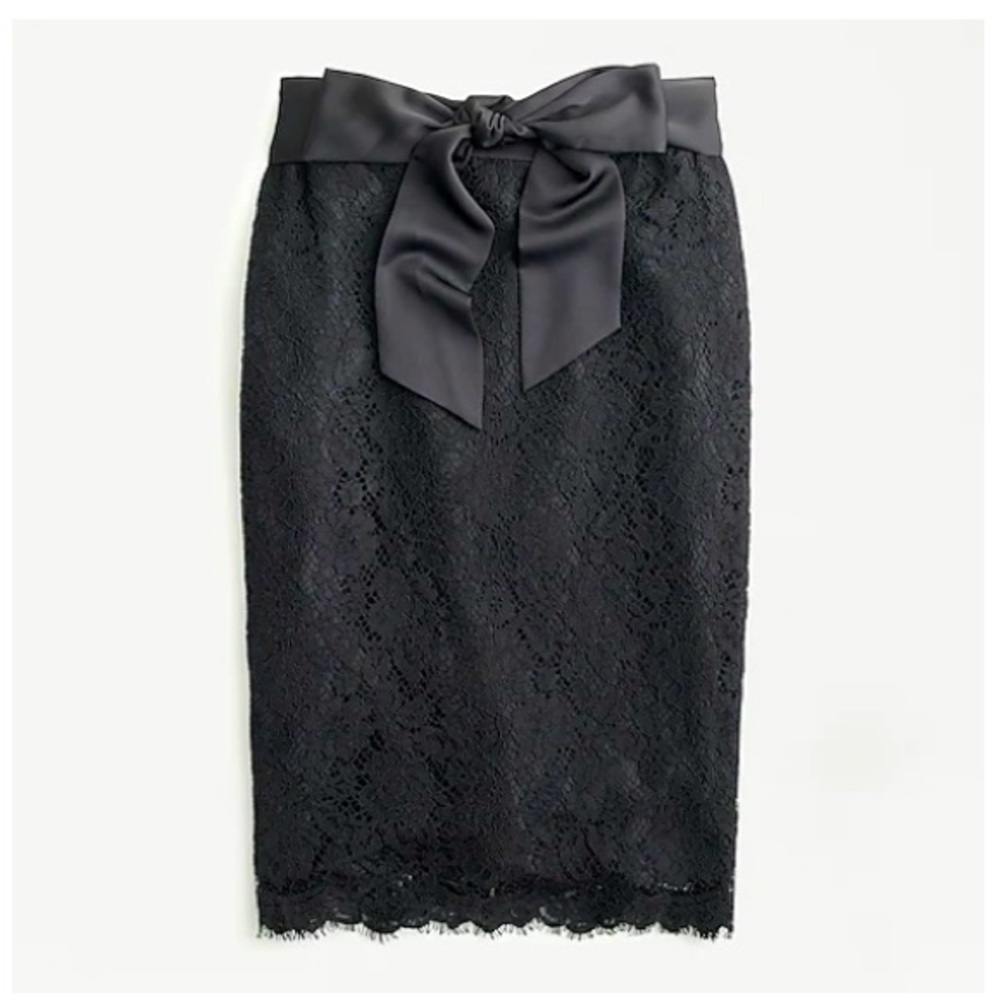 NEW J. Crew black Satin-bow lace skirt size 12 Christmas holiday BNWT